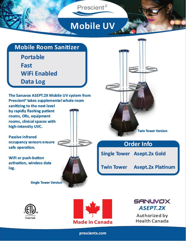 ASEPT 2X Twin Tower Mobile UV - Room Disinfection System